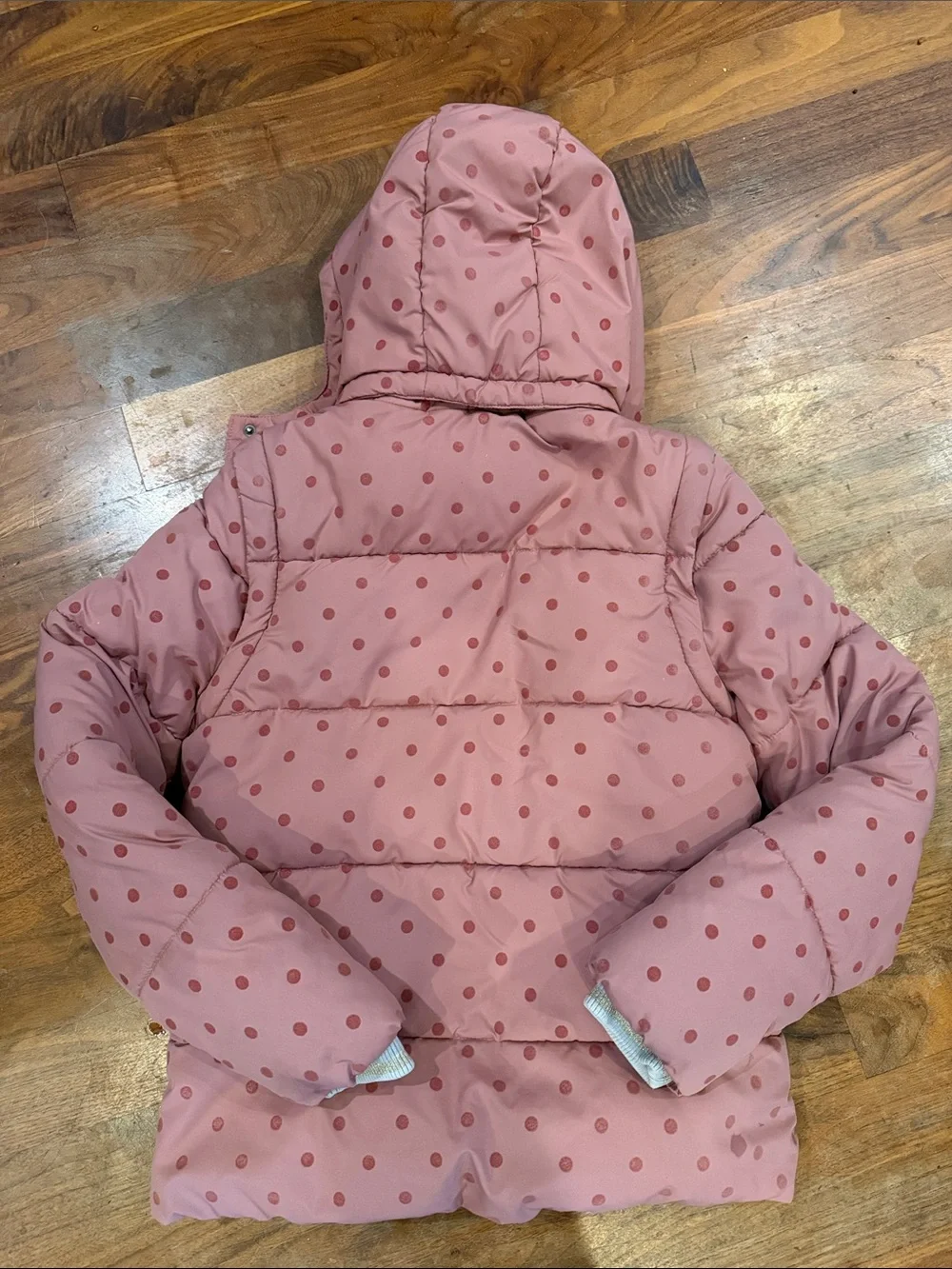 Mini Boden Pink Polka Dot Puffer Jacket with Hood 11-12Y